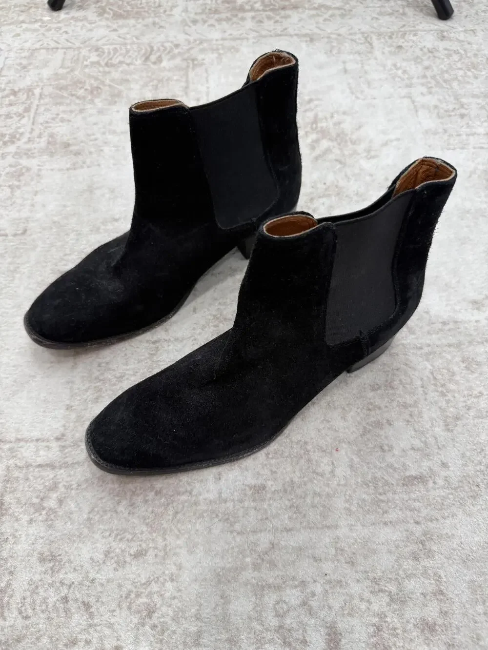 Frye Boots Womens Size 8 Black Suede Chelsea Ankle Block Heel Pull On Booties